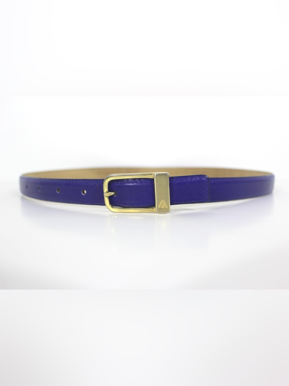 Vintage Skinny Royal Blue Leather Belt with a Gold Buckle